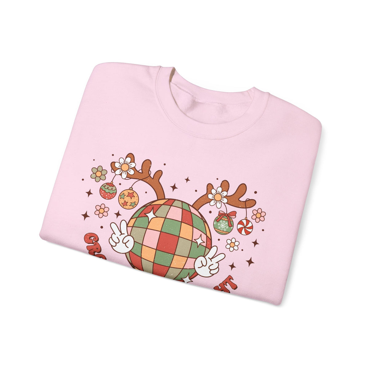 Groovy and Bright Crewneck Sweatshirt - Festive Disco Reindeer Christmas Sweater - Christmas Fun