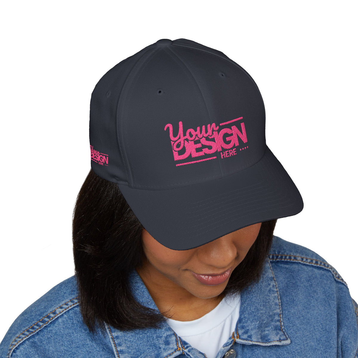 Embroidered ‘Your Design Here’ Structured Cap – Custom Logo Hat, Personalized Blank White Baseball Cap for Men & Women