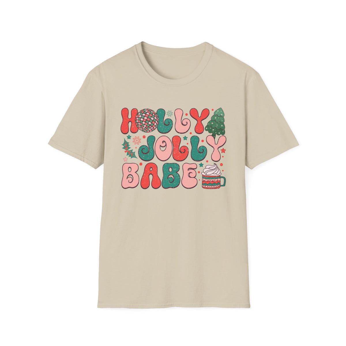 Holly Jolly Babe Christmas Cup Graphic Tee - Holiday Mug, Hot Cocoa, Funny Christmas Shirt, Christmas Vibes Tee