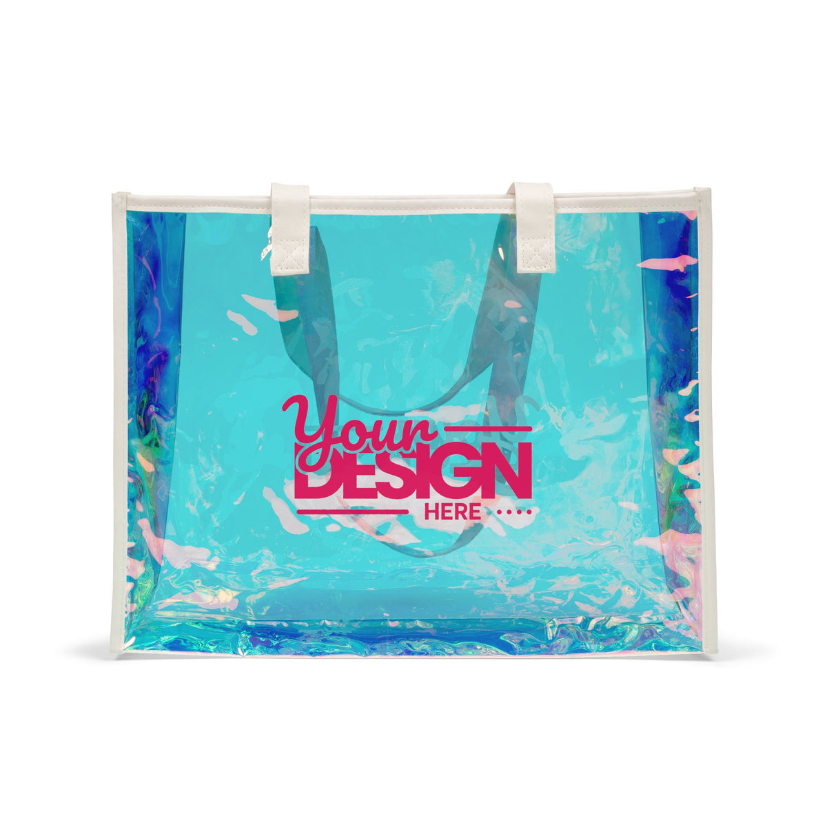 Customizable Holographic Beach Tote Bag – Iridescent Clear Pool & Summer Carryall, Personalized Transparent Shoulder Bag for Vacations & Gifts
