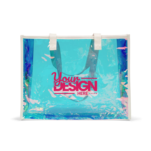 Customizable Holographic Beach Tote Bag – Iridescent Clear Pool & Summer Carryall, Personalized Transparent Shoulder Bag for Vacations & Gifts
