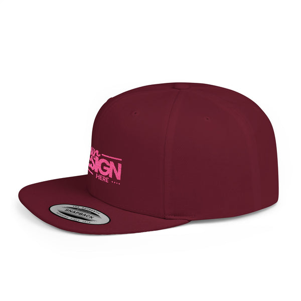 Snapback Hat – White Flat Bill Cap with Pink ‘Your Design Here’ Embroidery, Custom Logo Hat for Men & Women