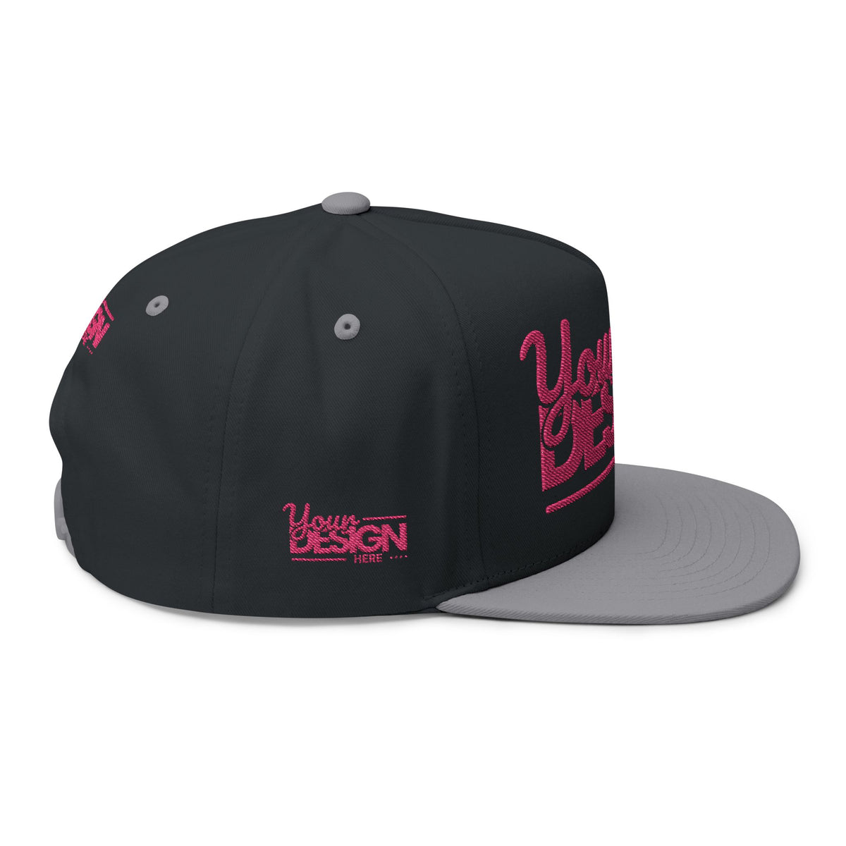 Embroidered Flat Bill Cap – Custom Pink Glitter ‘Your Design Here’ Snapback, Personalized Logo Hat for Men & Women