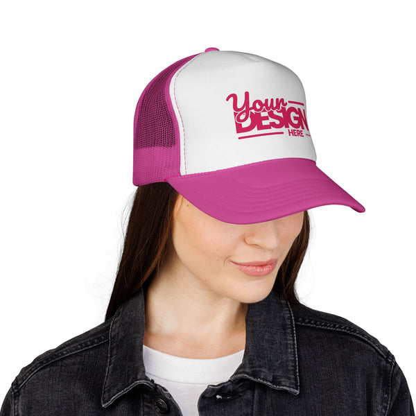 Custom Trucker Hat – Embroidered ‘Your Design Here’ Retro Script Cap, Personalized Mesh Snapback in Multiple Colors for Men & Women