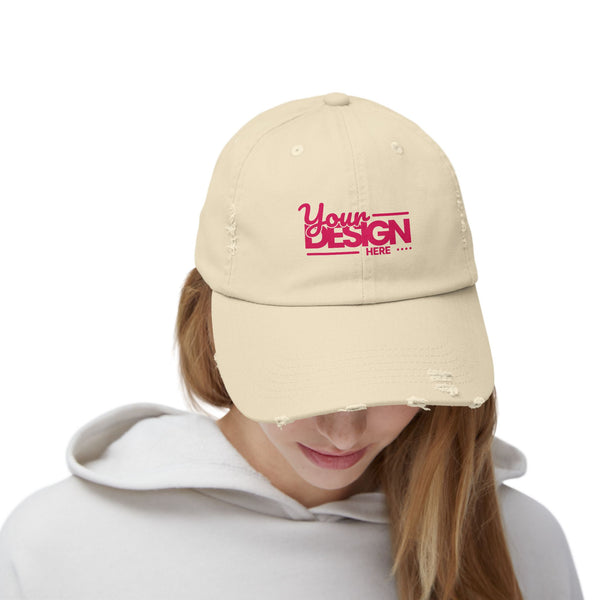 Distressed Dad Hat – Retro Pink ‘Your Design Here’ Custom Printed Cap, Personalized Vintage Baseball Hat for Men & Women