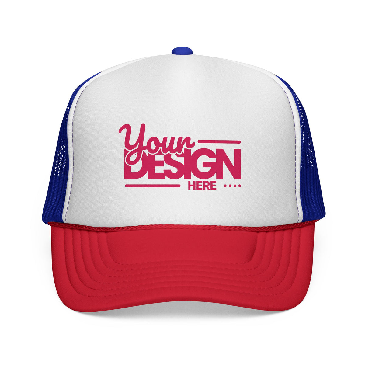 Custom Trucker Hat – Embroidered ‘Your Design Here’ Retro Script Cap, Personalized Mesh Snapback in Multiple Colors for Men & Women