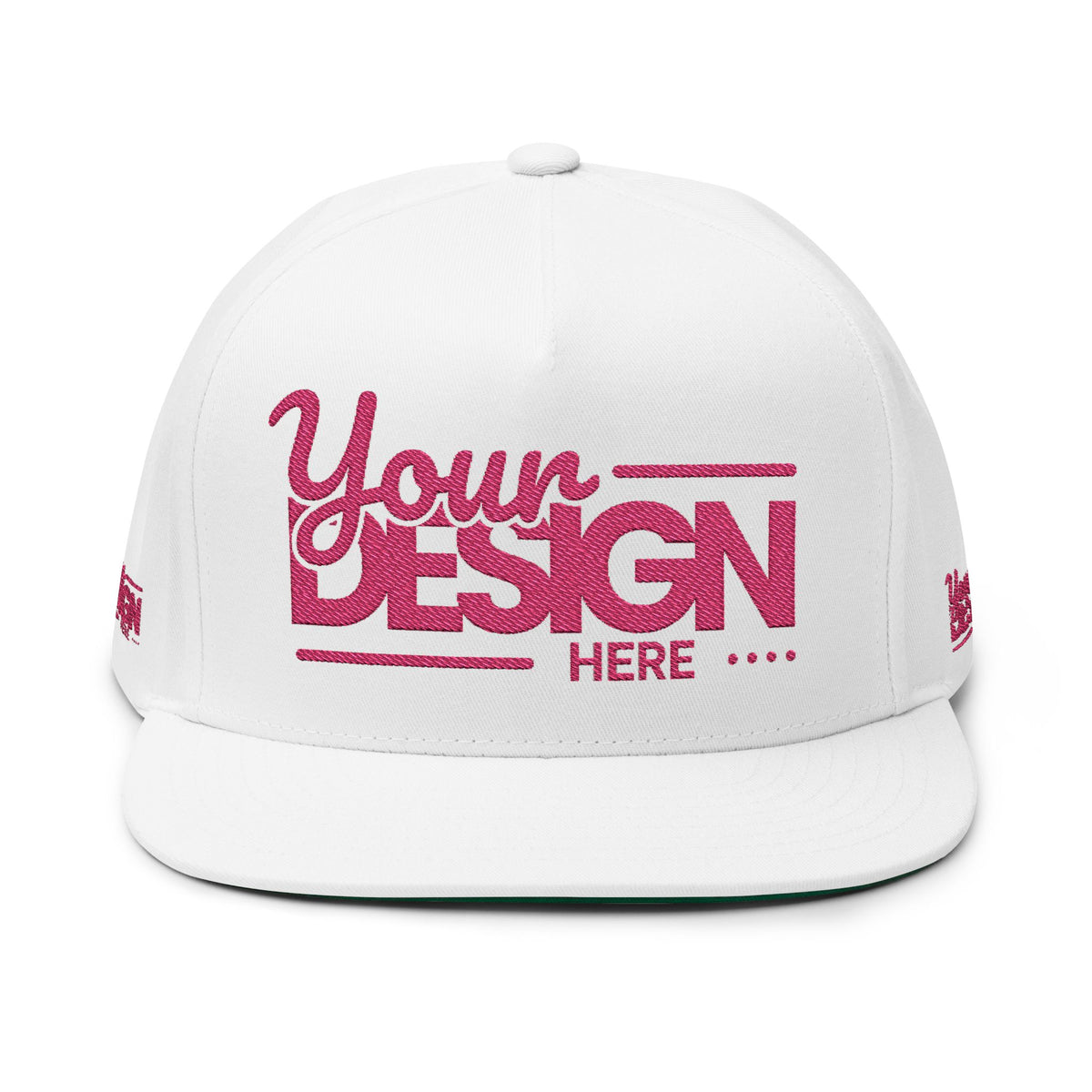 Embroidered Flat Bill Cap – Custom Pink Glitter ‘Your Design Here’ Snapback, Personalized Logo Hat for Men & Women