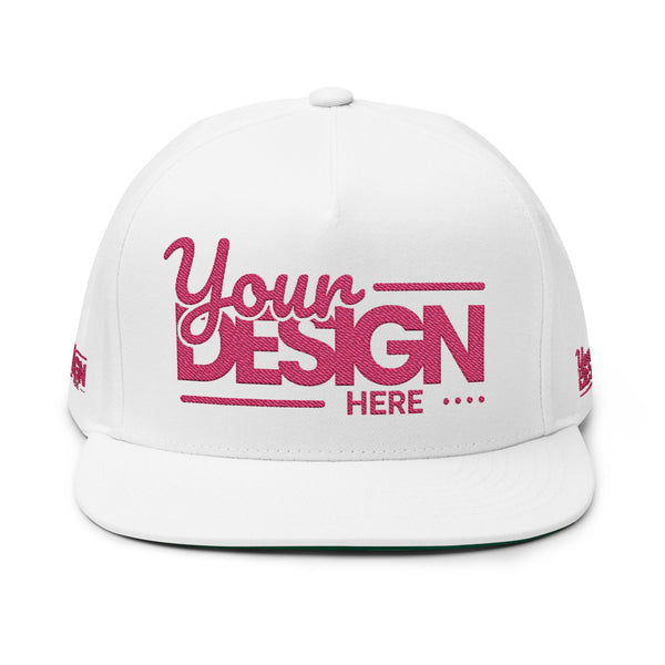 Embroidered Flat Bill Cap – Custom Pink Glitter ‘Your Design Here’ Snapback, Personalized Logo Hat for Men & Women
