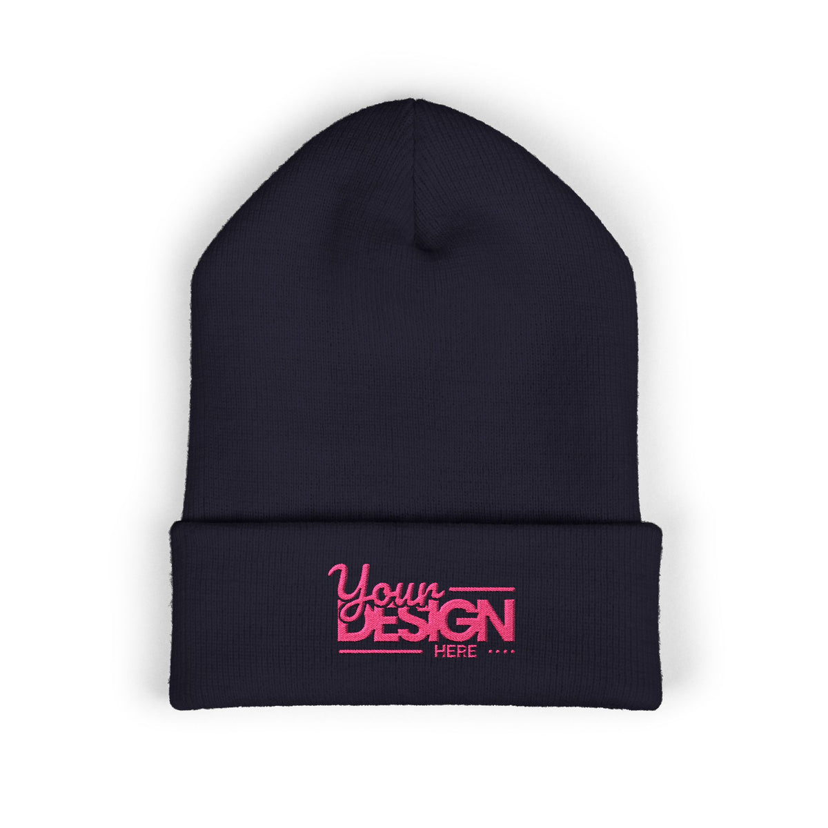 Embroidered Classic Cuffed Beanie – Customizable Pink Logo Winter Hat, Personalized Knit Beanie for Men & Women