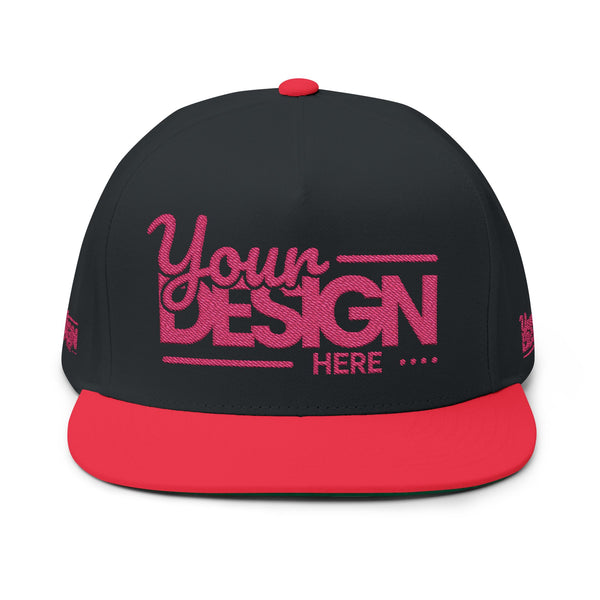 Embroidered Flat Bill Cap – Custom Pink Glitter ‘Your Design Here’ Snapback, Personalized Logo Hat for Men & Women