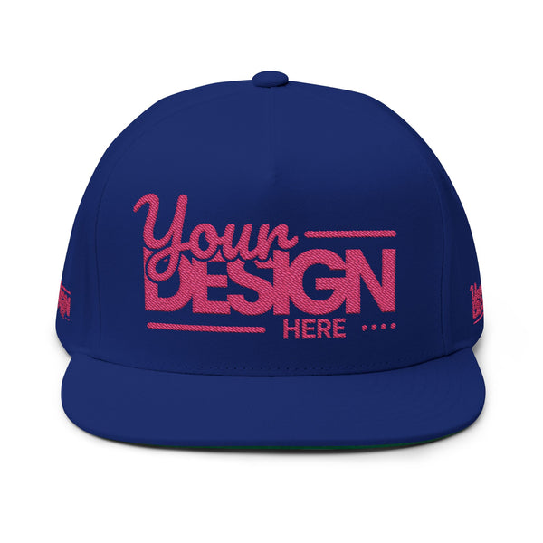 Embroidered Flat Bill Cap – Custom Pink Glitter ‘Your Design Here’ Snapback, Personalized Logo Hat for Men & Women