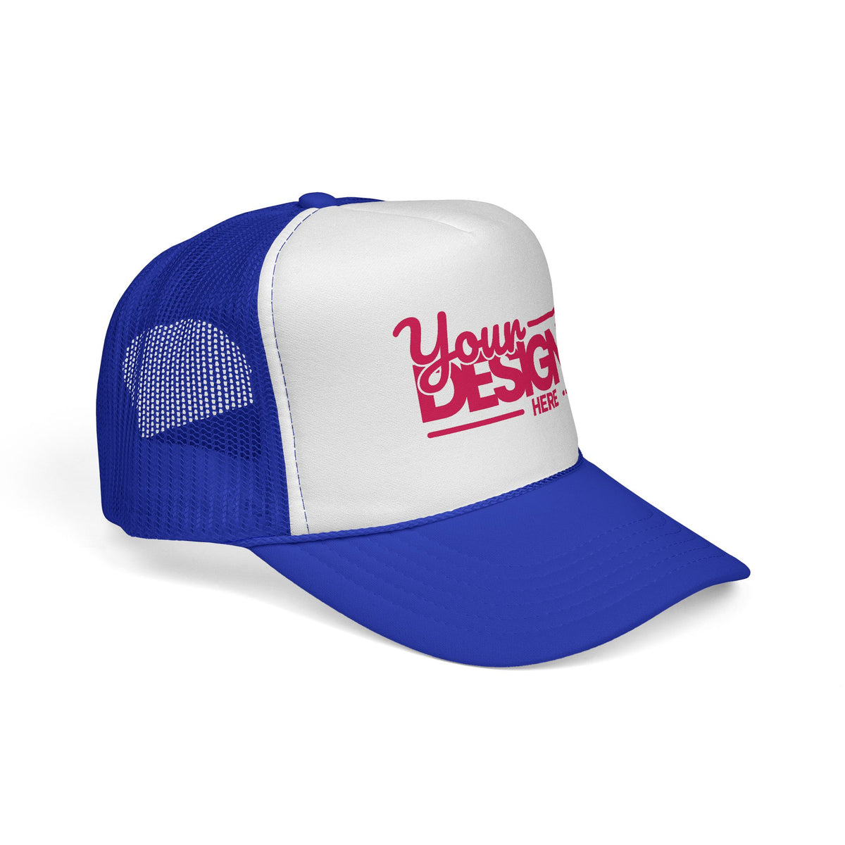 Custom Trucker Hat – Embroidered ‘Your Design Here’ Retro Script Cap, Personalized Mesh Snapback in Multiple Colors for Men & Women