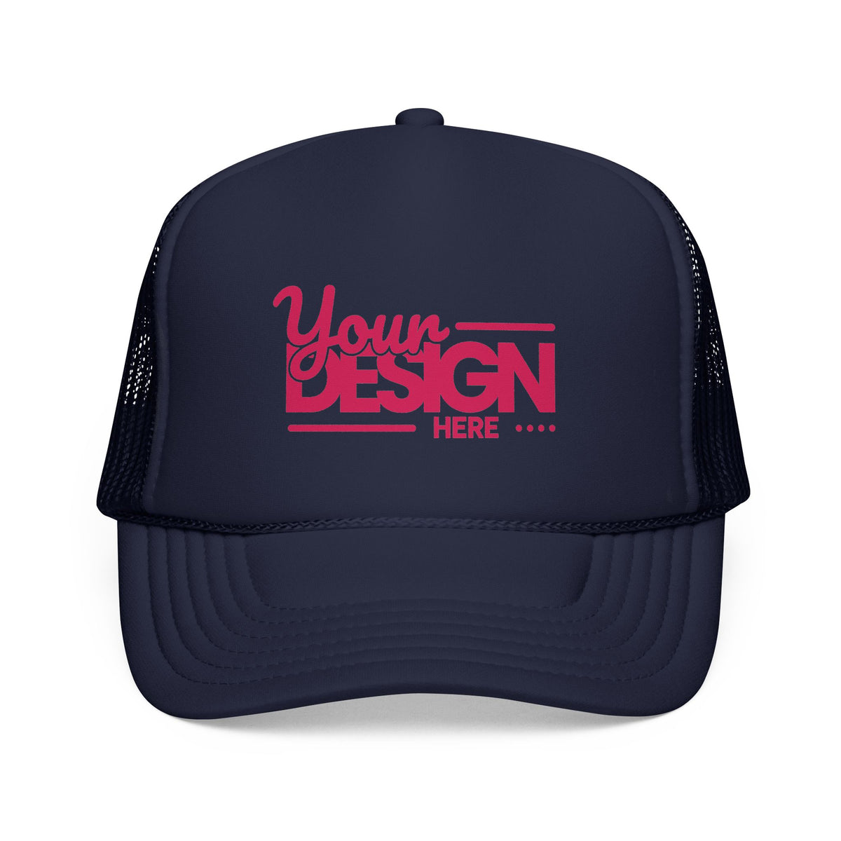 Custom Trucker Hat – Embroidered ‘Your Design Here’ Retro Script Cap, Personalized Mesh Snapback in Multiple Colors for Men & Women