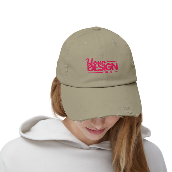 Distressed Dad Hat – Retro Pink ‘Your Design Here’ Custom Printed Cap, Personalized Vintage Baseball Hat for Men & Women