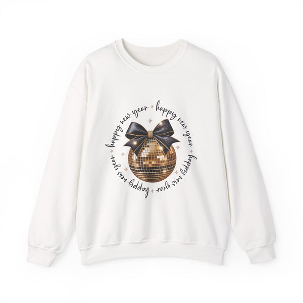 New Year Disco Ornament Crewneck Sweatshirt — "Happy New Year" Holiday Sweatshirt