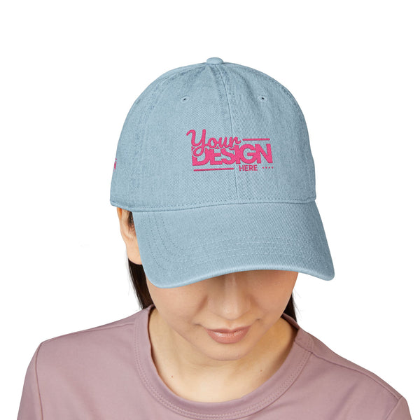 Denim Baseball Hat – Embroidered ‘Your Design Here’ Custom Cap, Personalized Casual Adjustable Dad Hat for Men & Women
