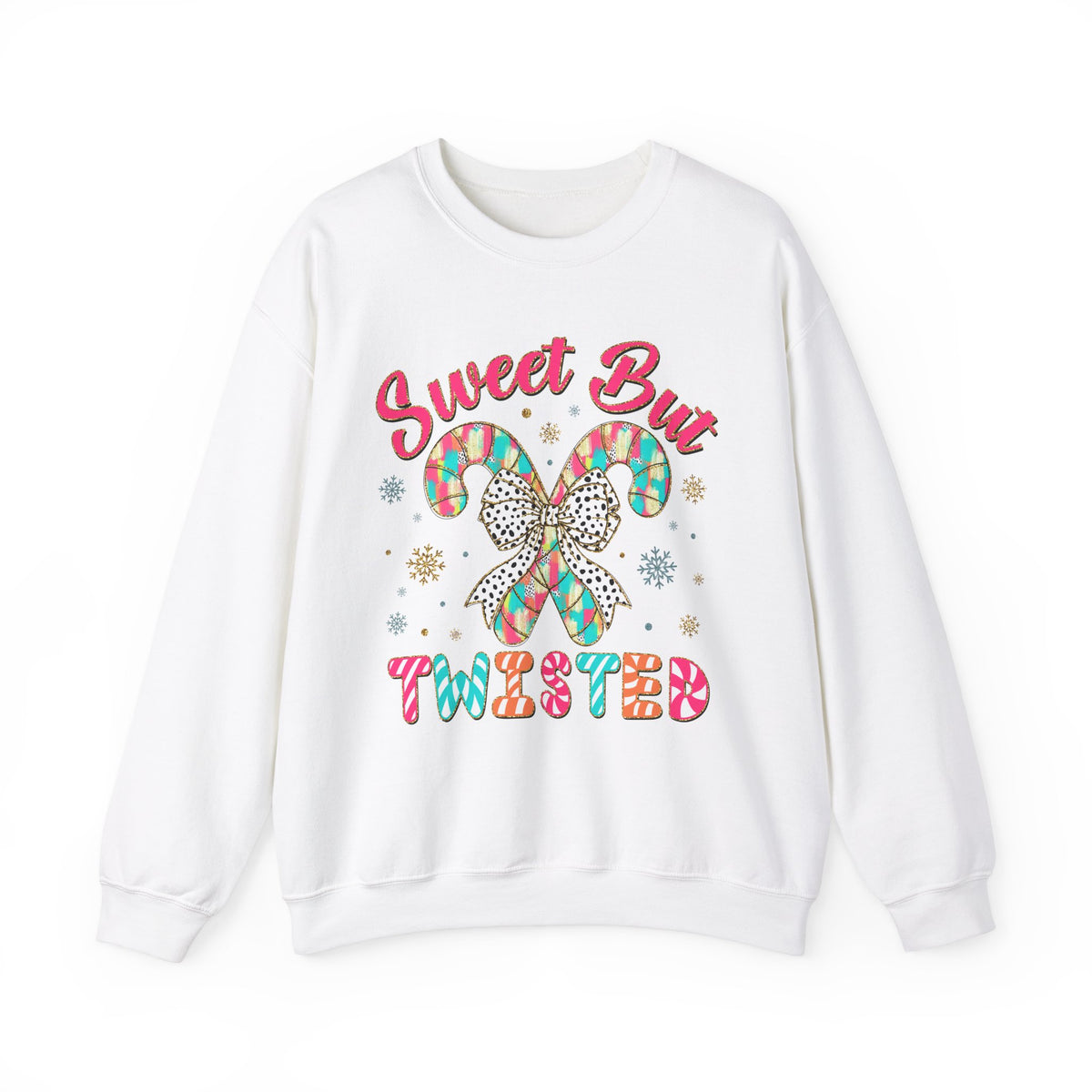 Sweet But Twisted Christmas Sweatshirt – Candy Cane Graphic Tee with Bow, Funny Holiday Shirt, Festive Christmas Apparel