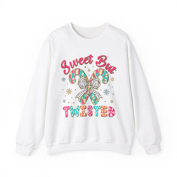 Sweet But Twisted Christmas Sweatshirt – Candy Cane Graphic Tee with Bow, Funny Holiday Shirt, Festive Christmas Apparel