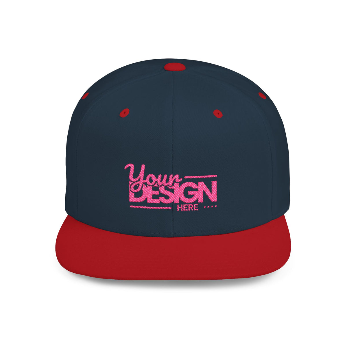 Snapback Hat – White Flat Bill Cap with Pink ‘Your Design Here’ Embroidery, Custom Logo Hat for Men & Women