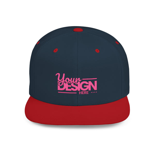 Snapback Hat – White Flat Bill Cap with Pink ‘Your Design Here’ Embroidery, Custom Logo Hat for Men & Women