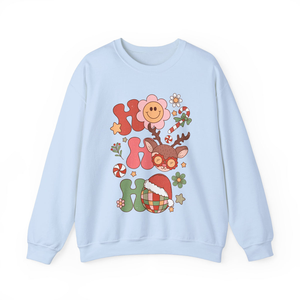 Ho Ho Ho Crewneck Sweatshirt - Cute Christmas Characters Christmas Sweater - Festive Fun