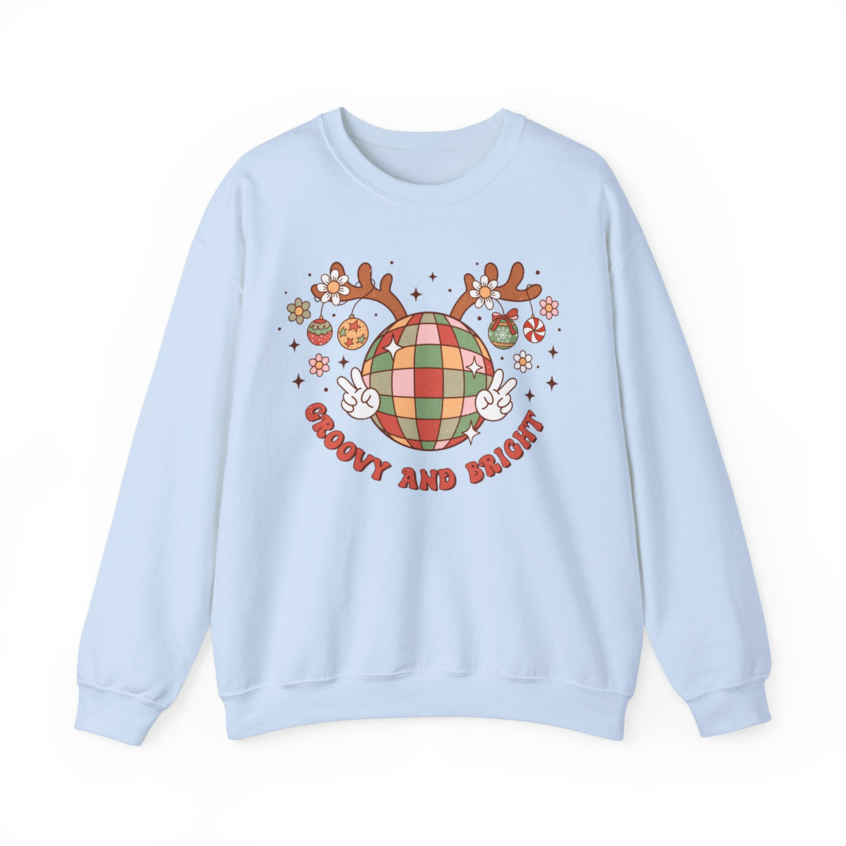 Groovy and Bright Crewneck Sweatshirt - Festive Disco Reindeer Christmas Sweater - Christmas Fun