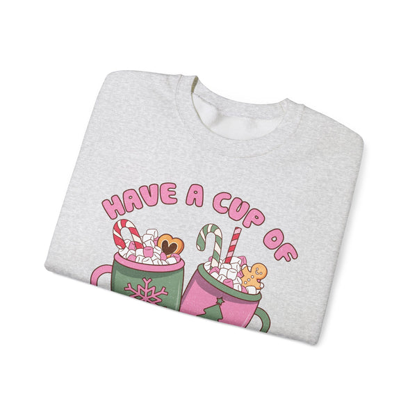 Have a Cup of Cheer Crewneck Sweatshirt - Hot Cocoa & Candy Canes Christmas Sweater - Holiday Fun