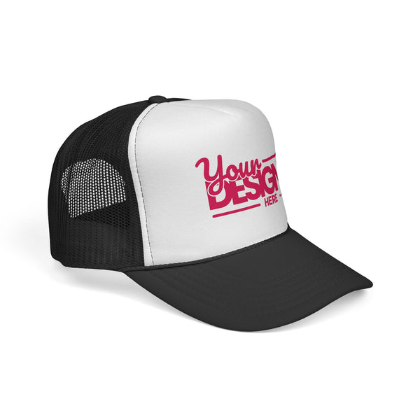 Custom Trucker Hat – Embroidered ‘Your Design Here’ Retro Script Cap, Personalized Mesh Snapback in Multiple Colors for Men & Women