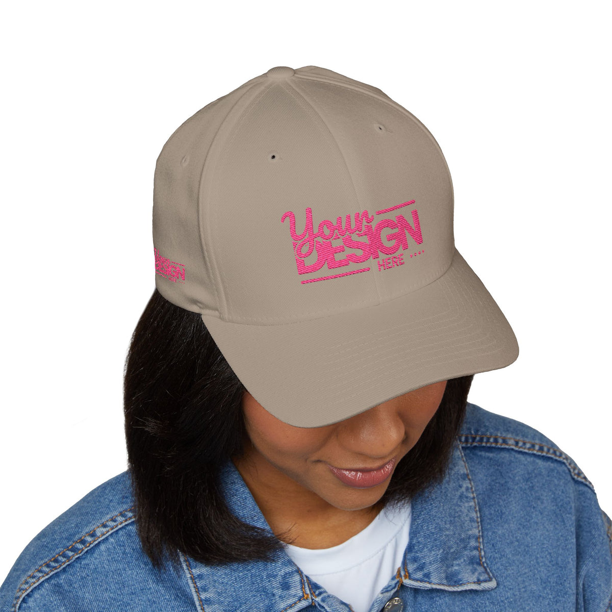 Embroidered ‘Your Design Here’ Structured Cap – Custom Logo Hat, Personalized Blank White Baseball Cap for Men & Women