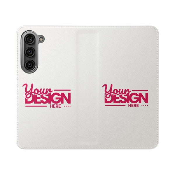 Customizable Flip Phone Wallet Case – ‘Your Design Here’ Folio Cover with Card Holder, Personalized Phone Case for Samsung