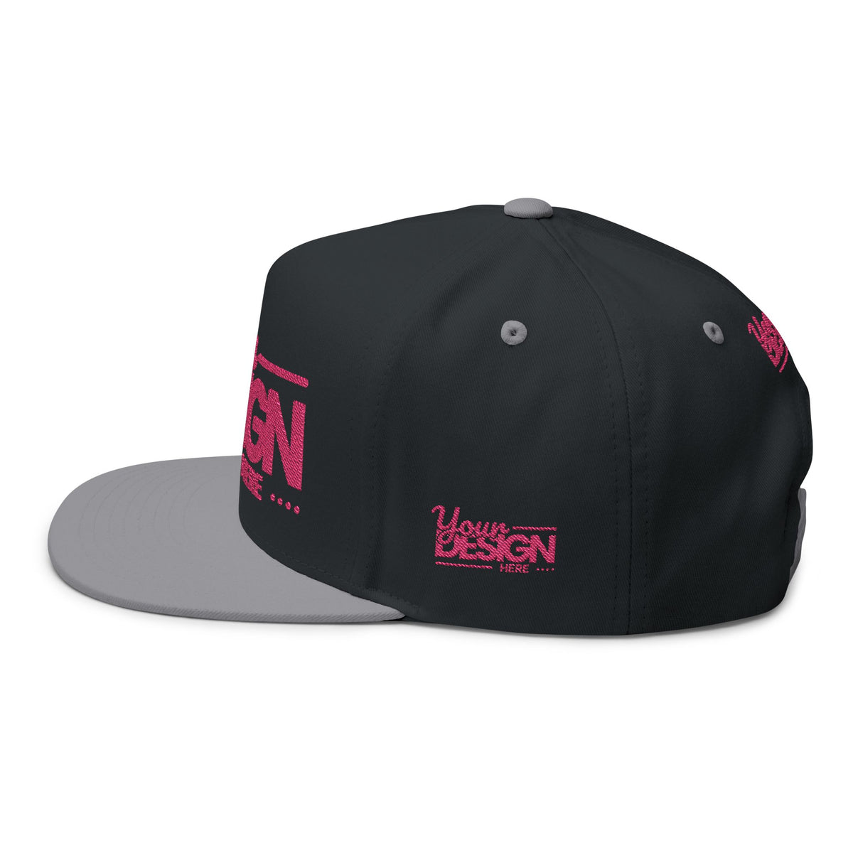 Embroidered Flat Bill Cap – Custom Pink Glitter ‘Your Design Here’ Snapback, Personalized Logo Hat for Men & Women