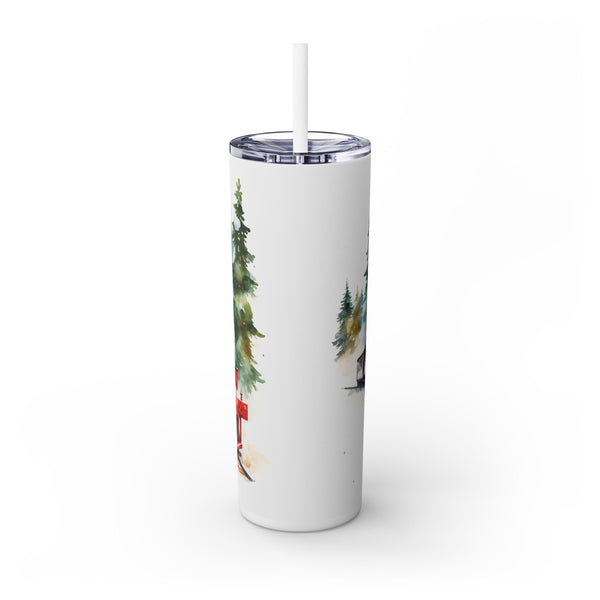 Winter Steam Engine Train with Wreath - Christmas Train Travel Tumbler