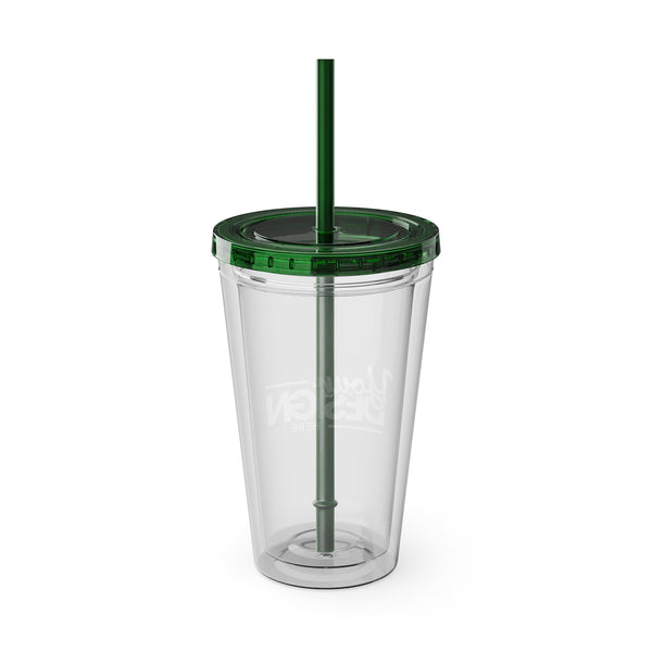 Sunsplash Tumbler with Straw - Personalizable 16oz Drink Cup for Summer Fun, Beach Vibes, and Gifts