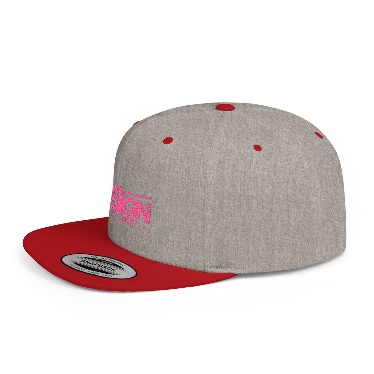 Snapback Hat – White Flat Bill Cap with Pink ‘Your Design Here’ Embroidery, Custom Logo Hat for Men & Women