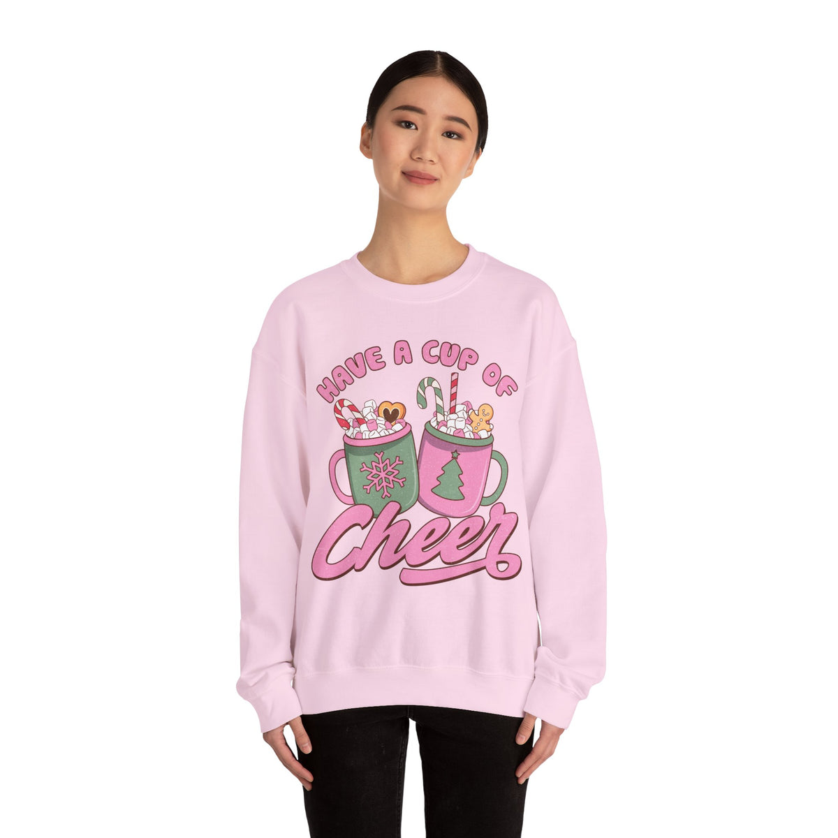 Have a Cup of Cheer Crewneck Sweatshirt - Hot Cocoa & Candy Canes Christmas Sweater - Holiday Fun