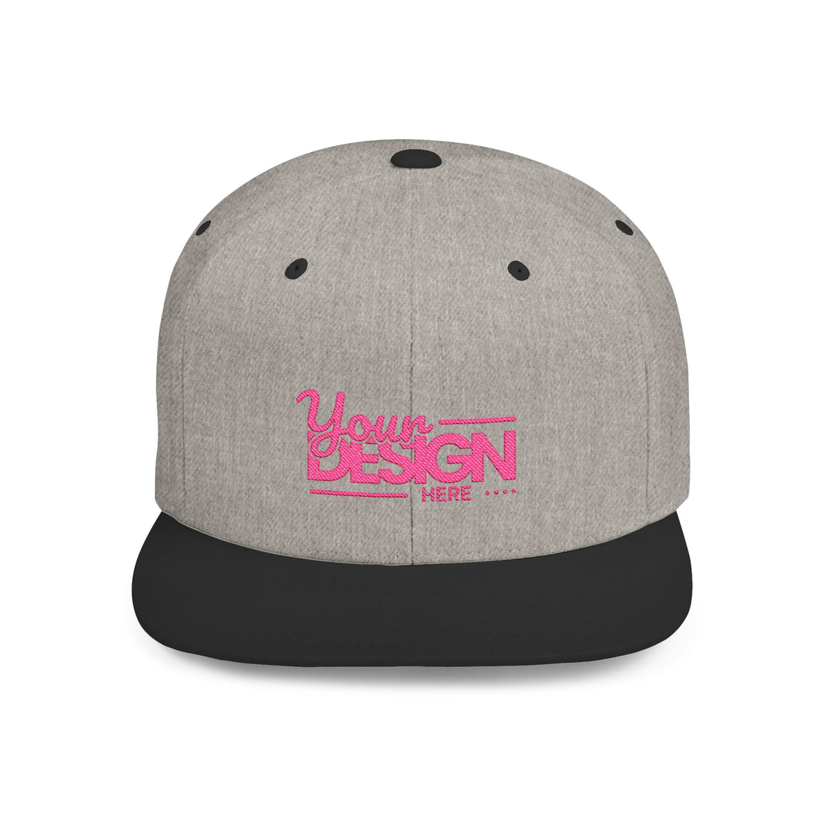 Snapback Hat – White Flat Bill Cap with Pink ‘Your Design Here’ Embroidery, Custom Logo Hat for Men & Women