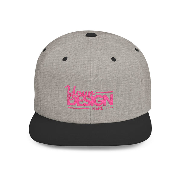 Snapback Hat – White Flat Bill Cap with Pink ‘Your Design Here’ Embroidery, Custom Logo Hat for Men & Women