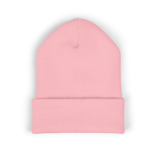 Embroidered Classic Cuffed Beanie – Customizable Pink Logo Winter Hat, Personalized Knit Beanie for Men & Women