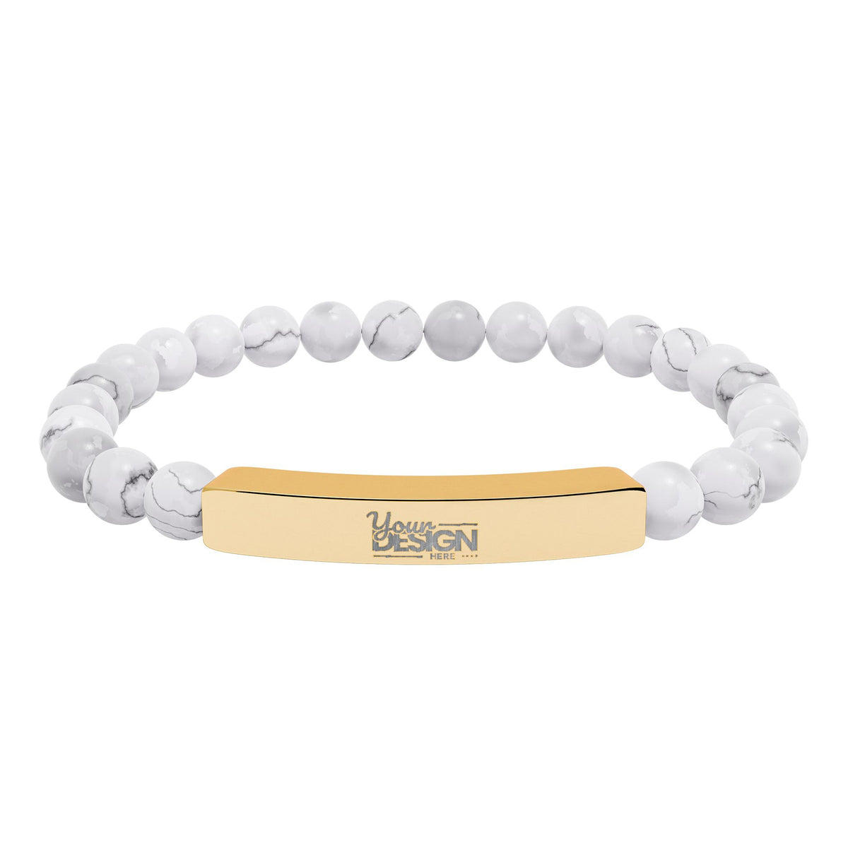 Unisex Engravable Natural Stone Bar Bracelet Stretch Beaded by Printify