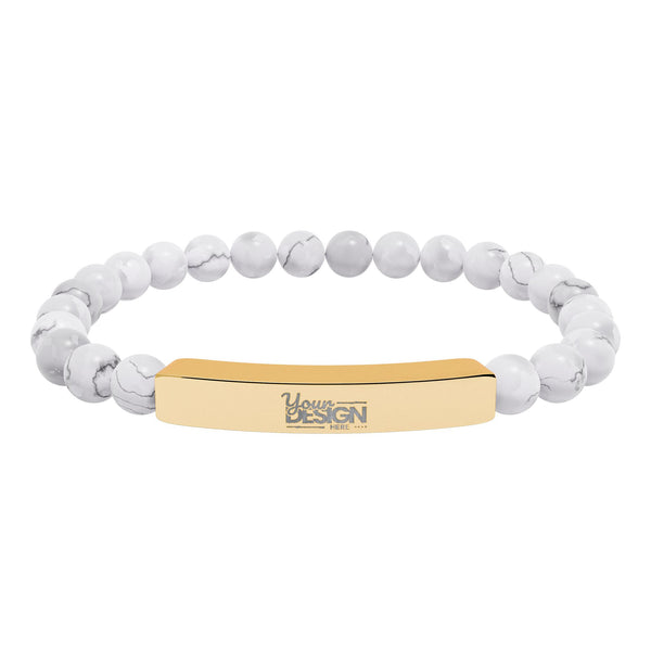 Unisex Engravable Natural Stone Bar Bracelet Stretch Beaded by Printify