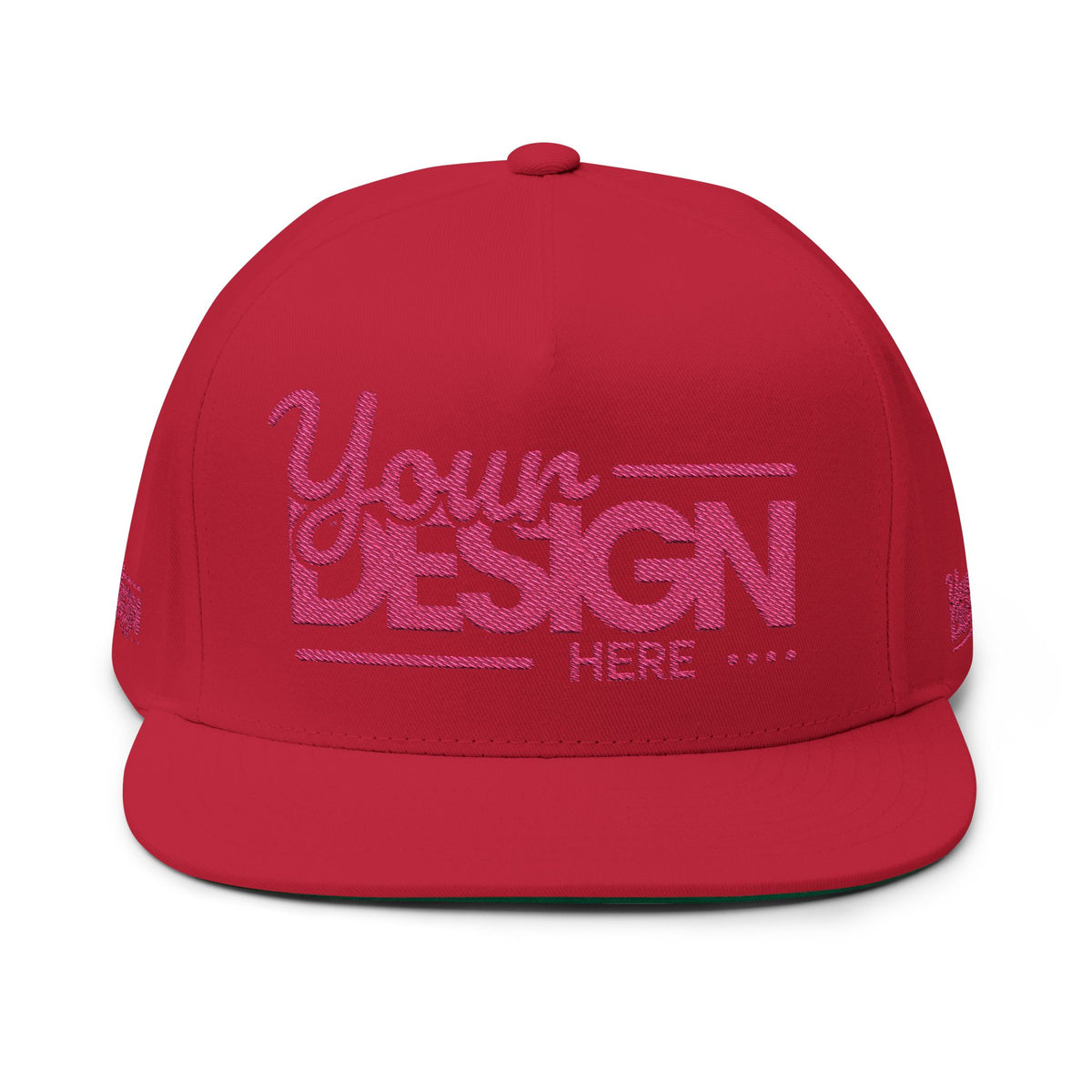 Embroidered Flat Bill Cap – Custom Pink Glitter ‘Your Design Here’ Snapback, Personalized Logo Hat for Men & Women