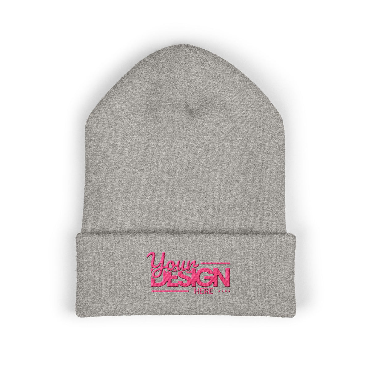 Embroidered Classic Cuffed Beanie – Customizable Pink Logo Winter Hat, Personalized Knit Beanie for Men & Women