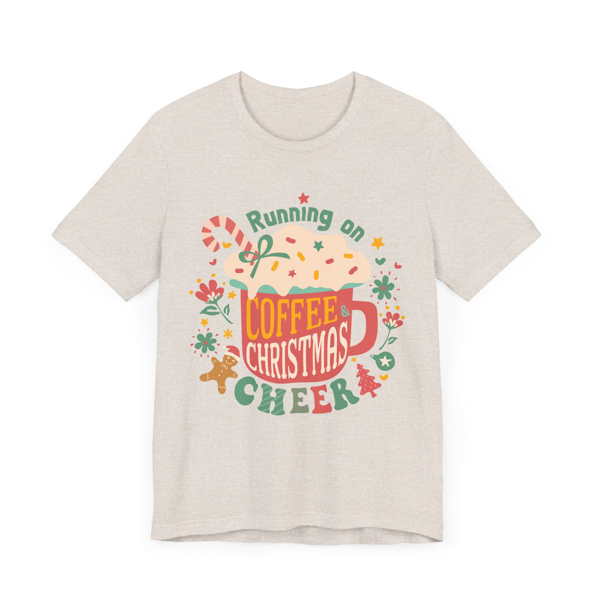 Running on Coffee & Christmas Cheer T-Shirt - Festive Holiday Mug Design