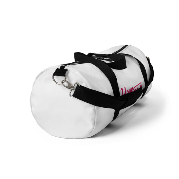 Custom White Duffel Bag with 'Your Design Here' Logo – Personalized Gym & Travel Gear