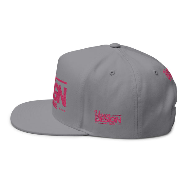 Embroidered Flat Bill Cap – Custom Pink Glitter ‘Your Design Here’ Snapback, Personalized Logo Hat for Men & Women