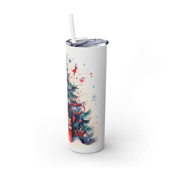 Christmas Cardinal Tumbler - Red Bird Perched on a Holiday Tree with Ribbons