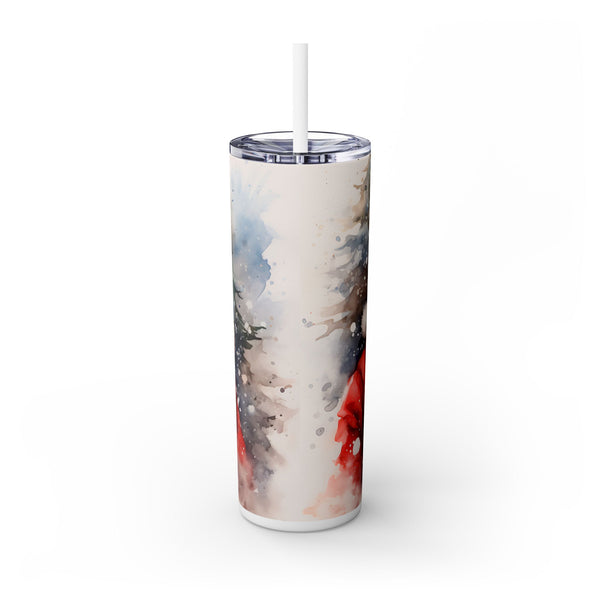 Watercolor Santa Christmas Tumbler - Santa Claus with Snowy Trees and Snowflakes