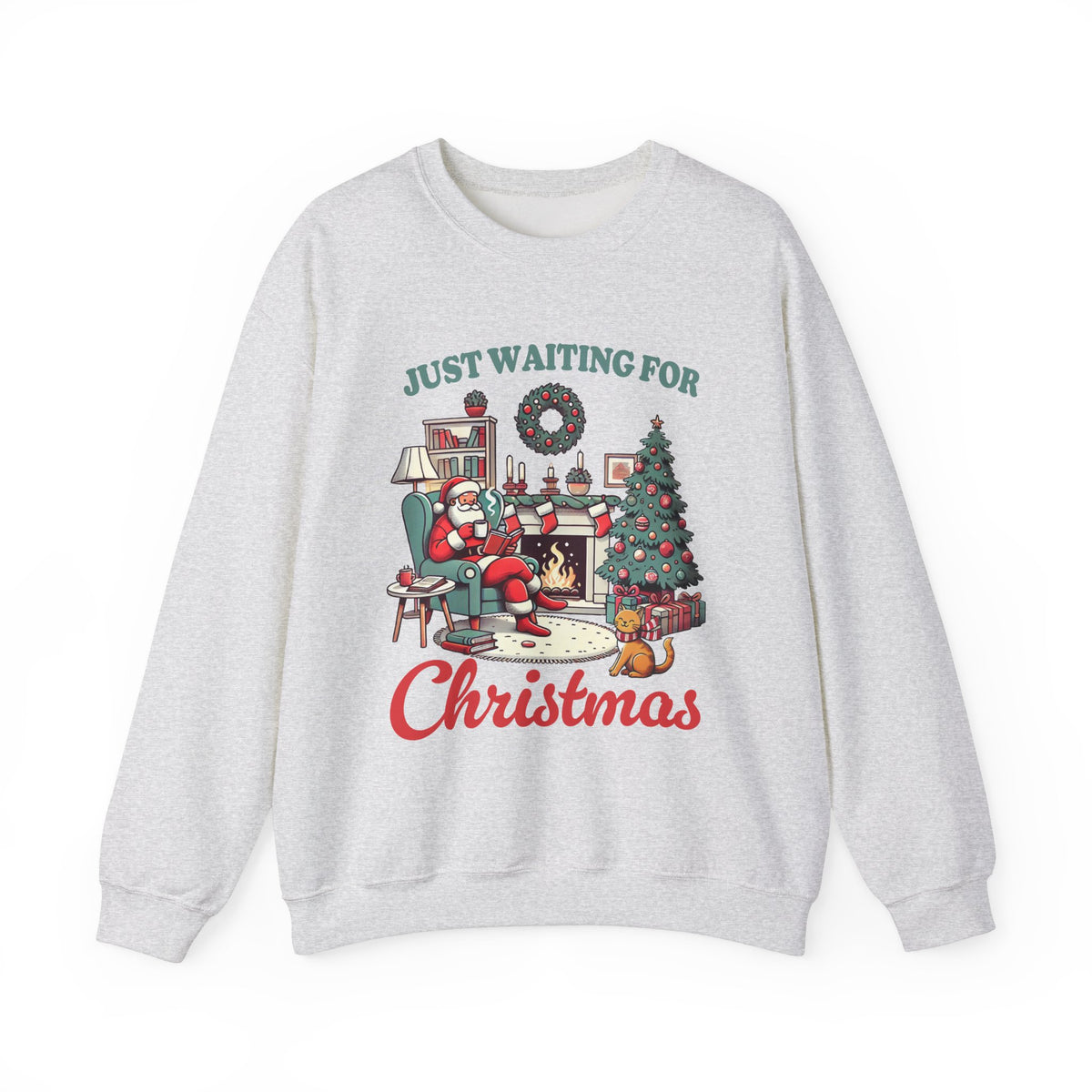 Just Waiting for Christmas" Santa Tee - Cozy Christmas T-Shirt for Book Lovers