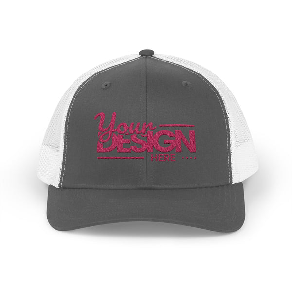 Sparkle Mesh Trucker Cap – Custom ‘Your Design Here’ Embroidered Snapback, Personalized Glitter Hat for Women & Events
