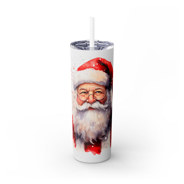 Santa Claus Watercolor Tumbler - Festive Santa with Glasses and Snowflakes